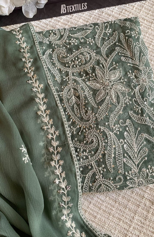 Unstitched Chiffon 3 Piece Embroidered Formal Suit