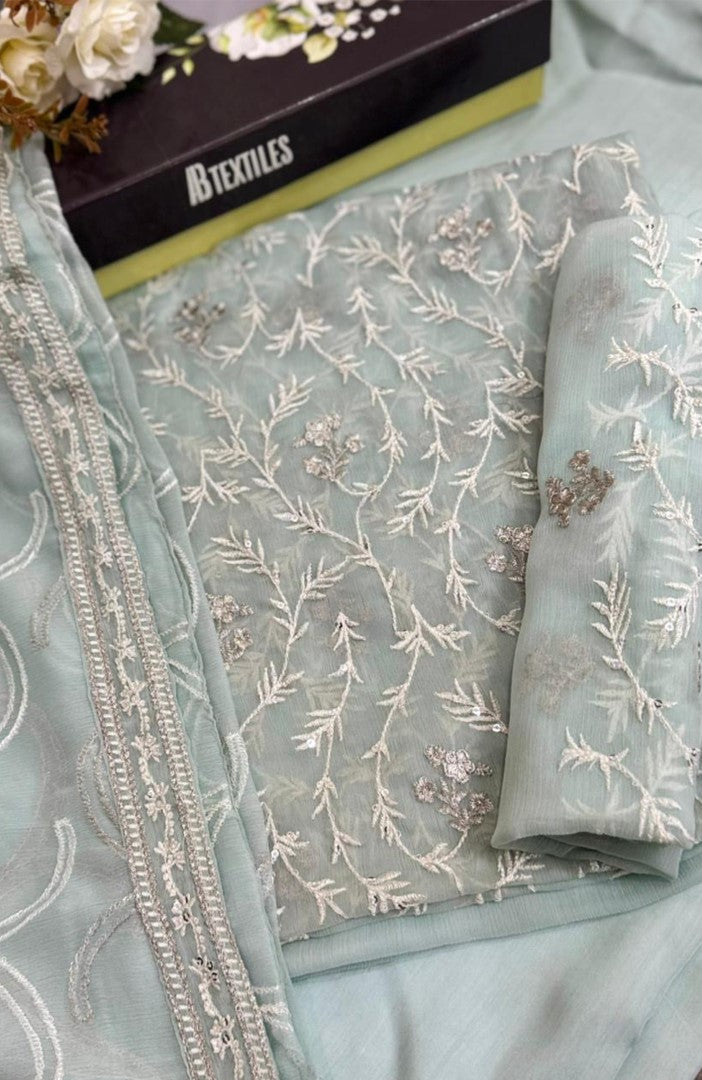 Unstitched Chiffon 3 Piece Embroidered Formal Suit