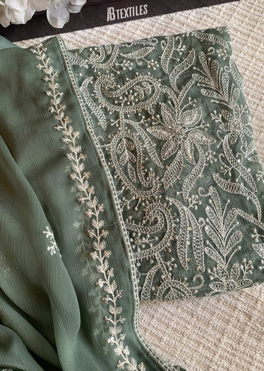 Unstitched Chiffon 3 Piece Embroidered Formal Suit