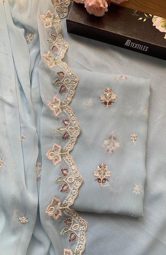 Unstitched Chiffon 3 Piece Embroidered Formal Suit