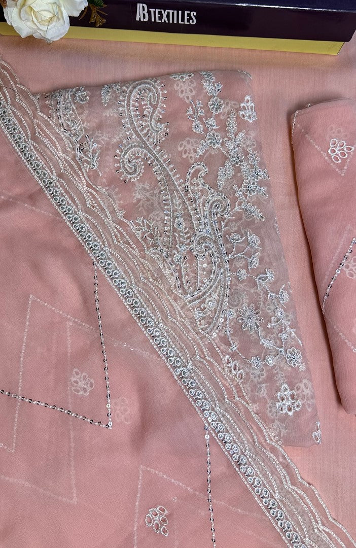 Unstitched Chiffon 3 Piece Embroidered Formal Suit