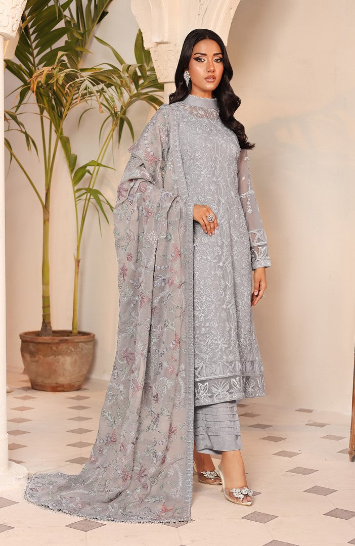 Unstitched 3 Piece Formal Embroidered Luxury Chiffon Suit