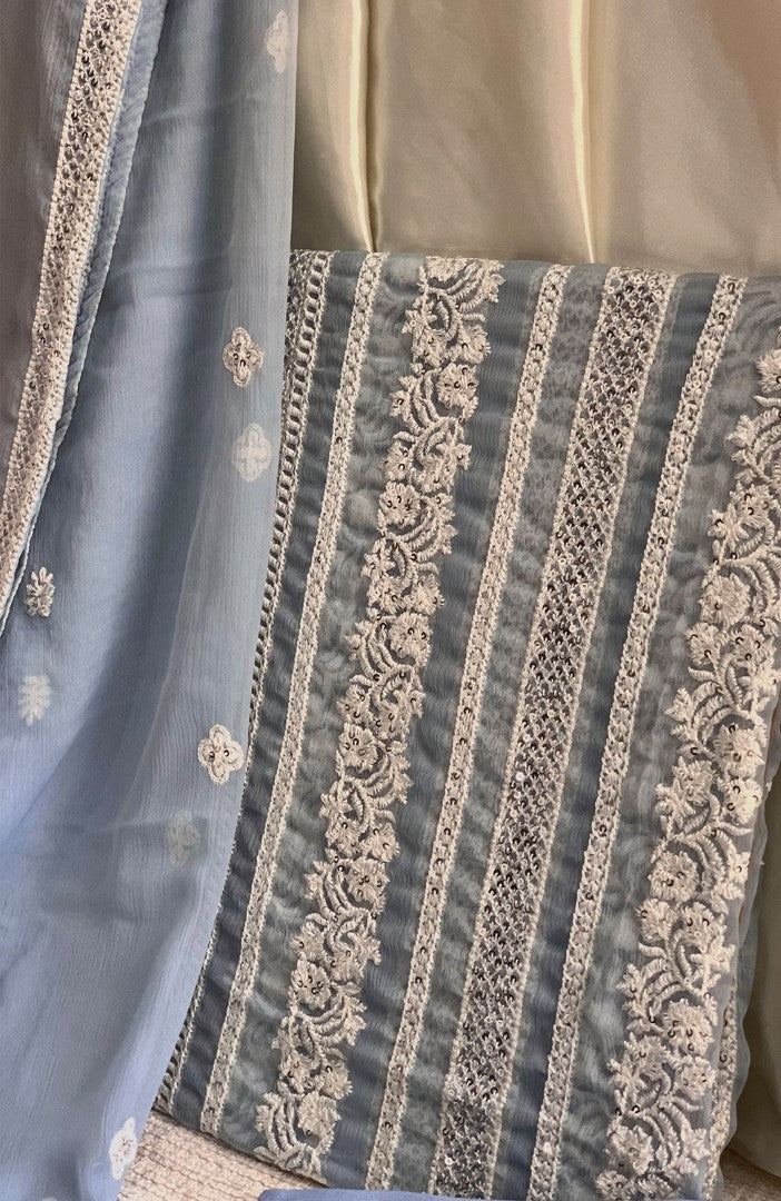 Unstitched Chiffon 3 Piece Embroidered Formal Suit