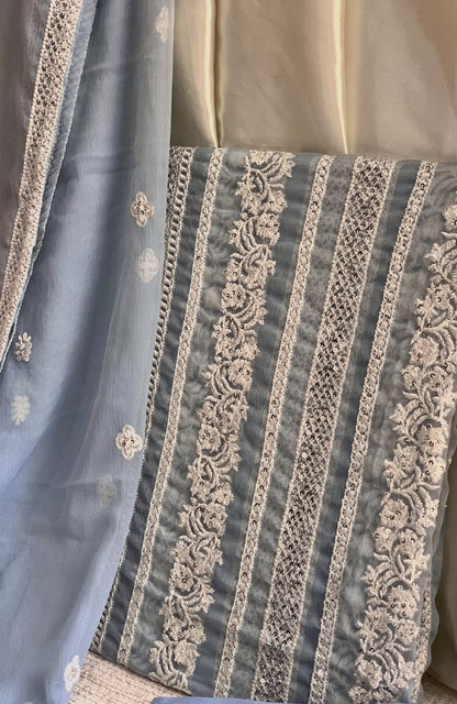 Unstitched Chiffon 3 Piece Embroidered Formal Suit
