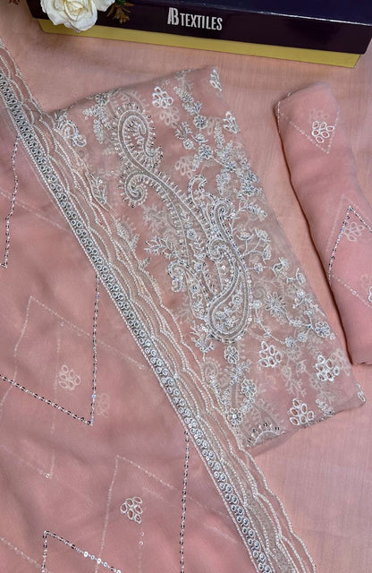 Unstitched Chiffon 3 Piece Embroidered Formal Suit