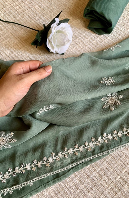Unstitched Chiffon 3 Piece Embroidered Formal Suit