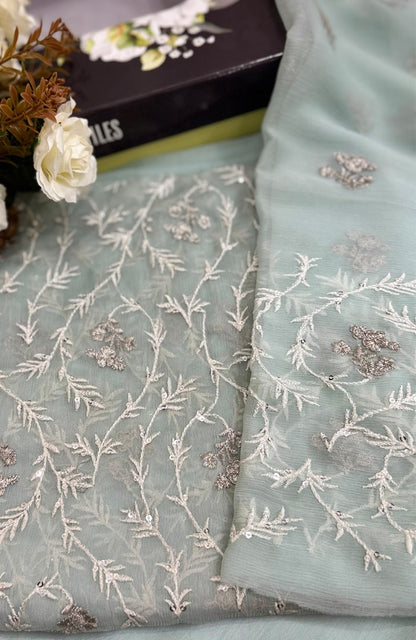 Unstitched Chiffon 3 Piece Embroidered Formal Suit