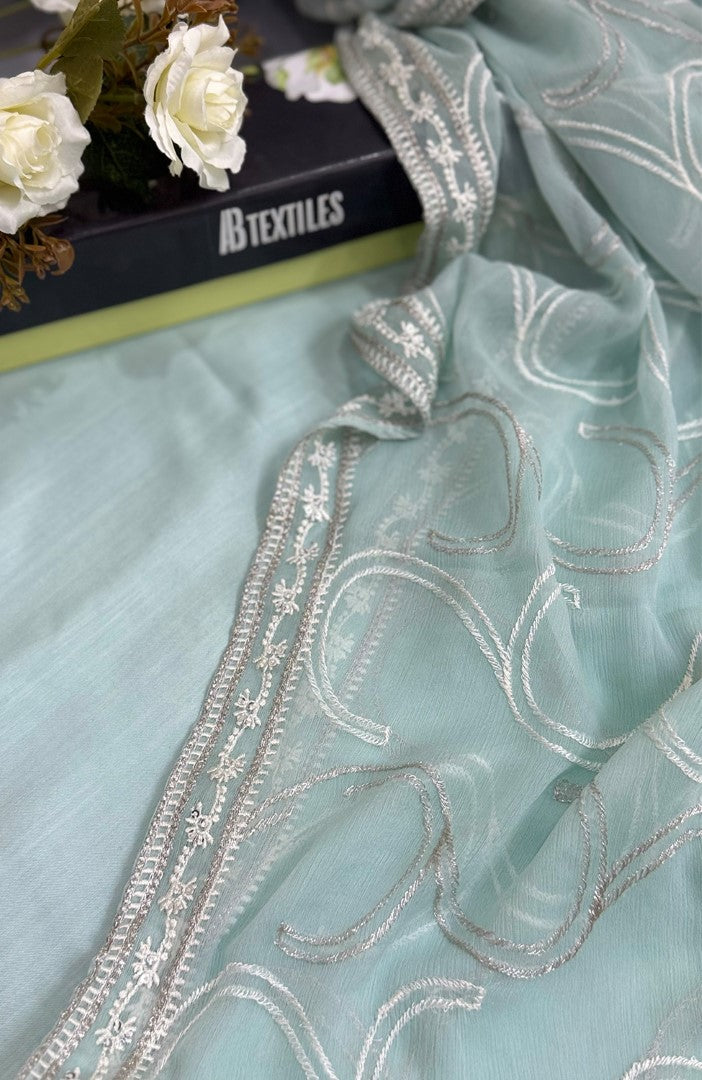 Unstitched Chiffon 3 Piece Embroidered Formal Suit