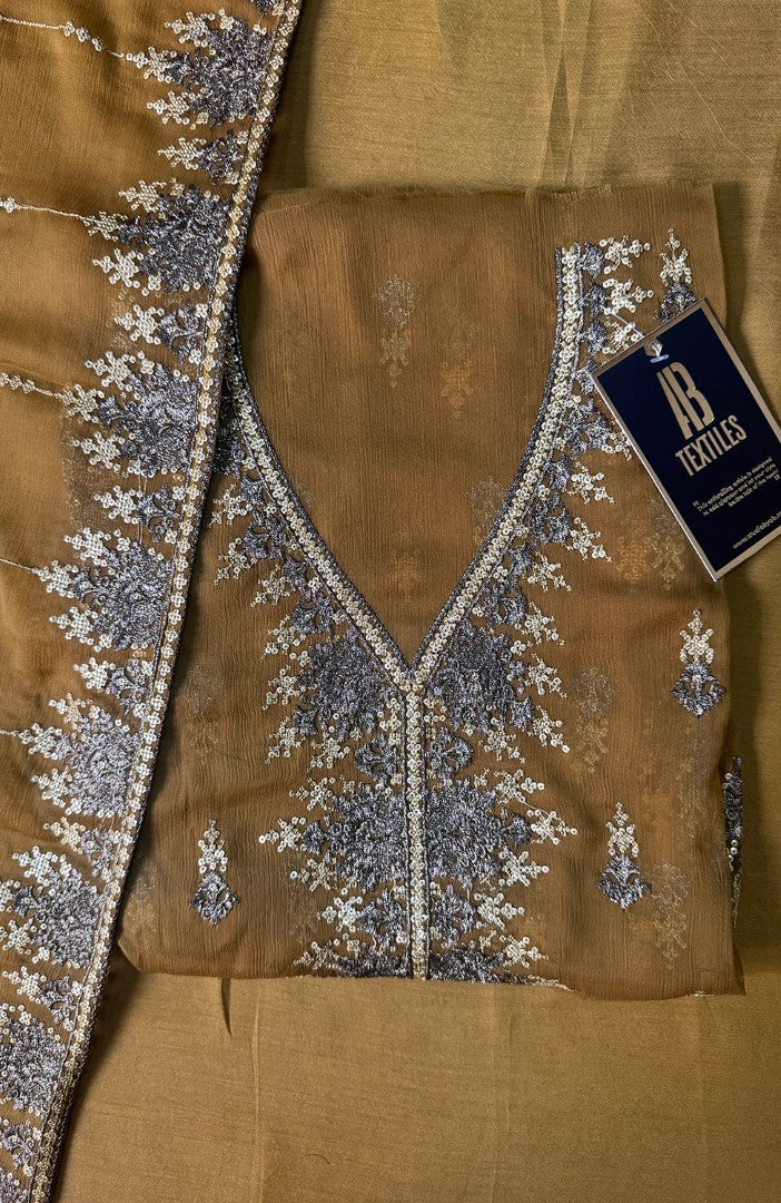 Unstitched Chiffon 3 Piece Embroidered Formal Suit