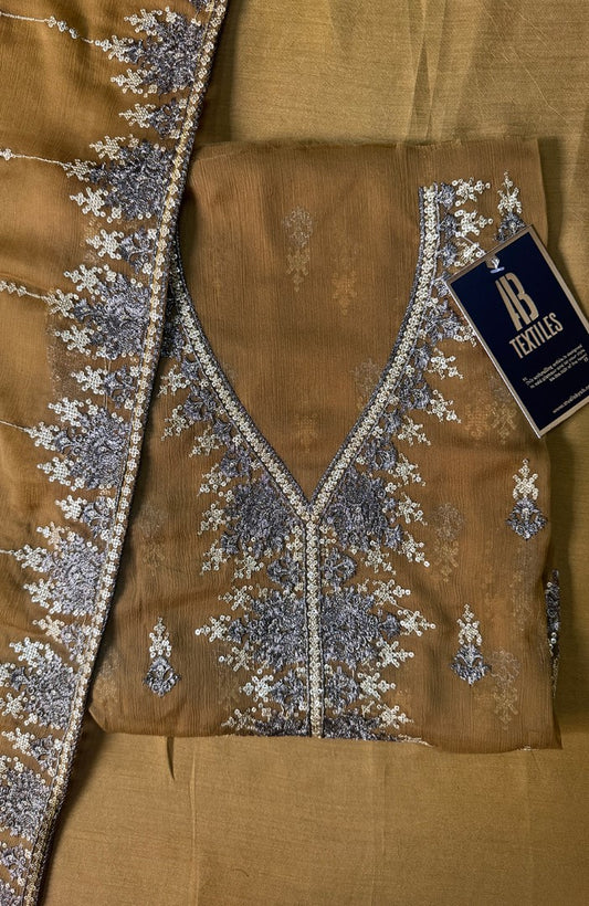Unstitched Chiffon 3 Piece Embroidered Formal Suit