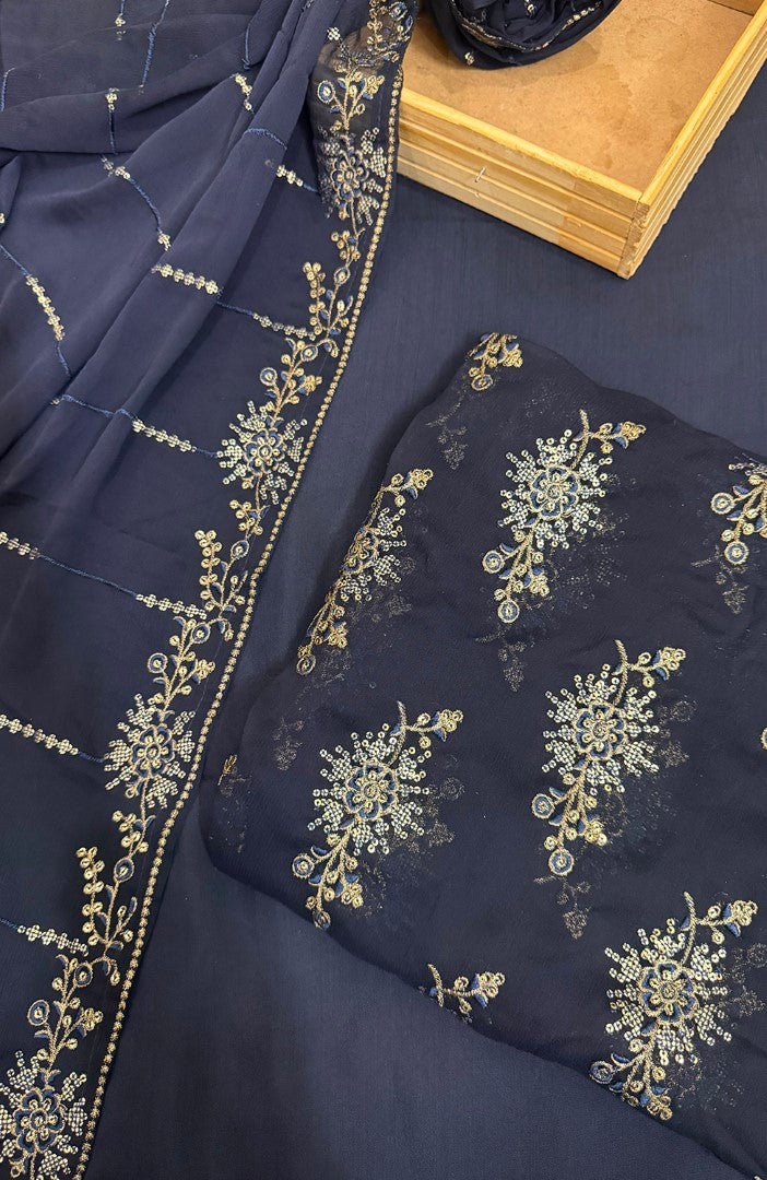Unstitched Chiffon 3 Piece Embroidered Formal Suit