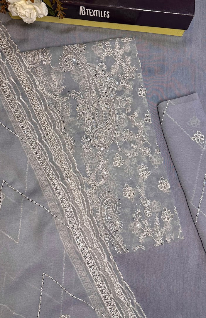 Unstitched Chiffon 3 Piece Embroidered Formal Suit