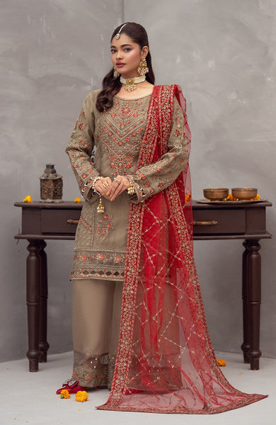 Ready to Wear 3 Piece Formal Embroidered Organza Suit