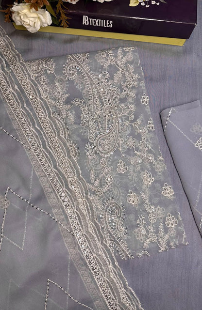 Unstitched Chiffon 3 Piece Embroidered Formal Suit