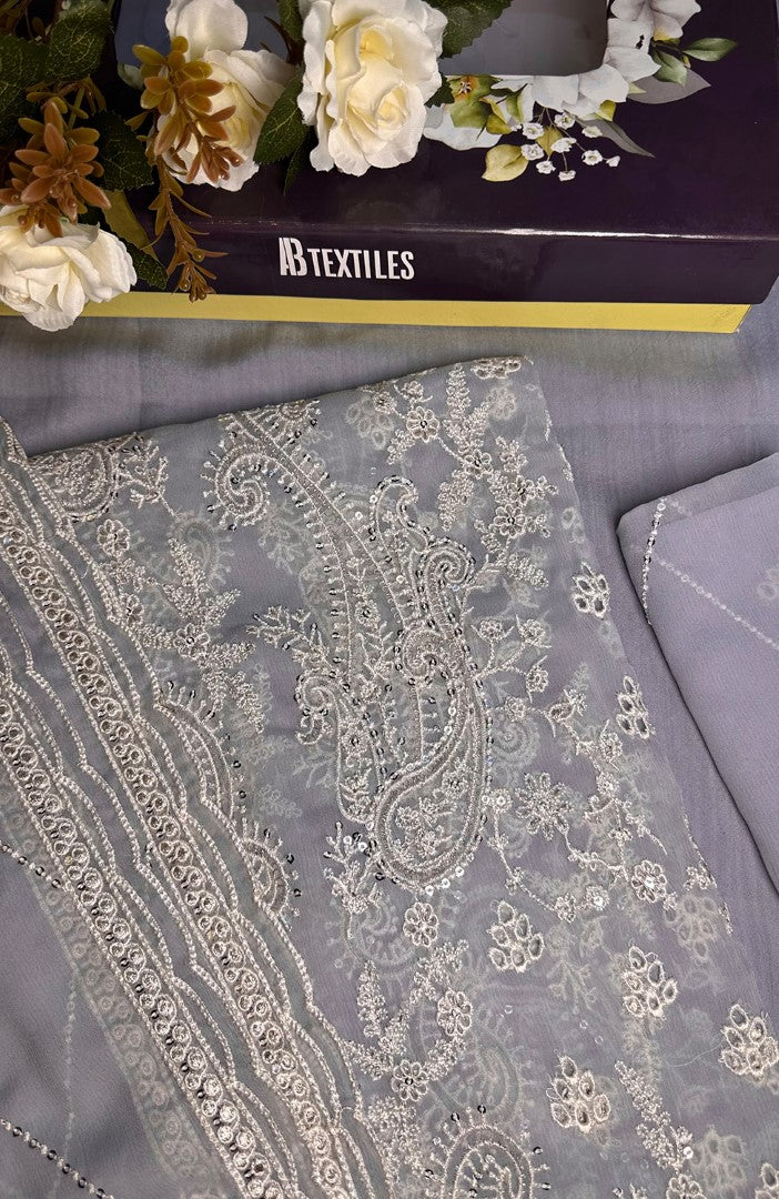Unstitched Chiffon 3 Piece Embroidered Formal Suit