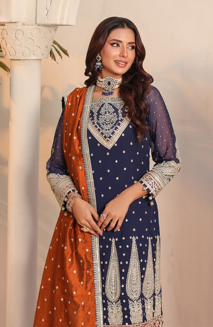Unstitched 3 Piece Formal Embroidered Luxury Chiffon Suit