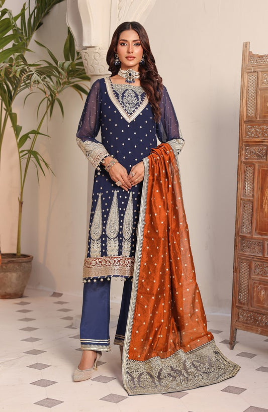 Unstitched 3 Piece Formal Embroidered Luxury Chiffon Suit