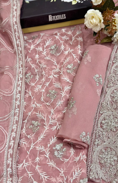 Unstitched Chiffon 3 Piece Embroidered Formal Suit