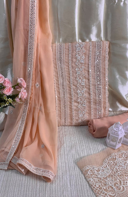 Unstitched Chiffon 3 Piece Embroidered Formal Suit