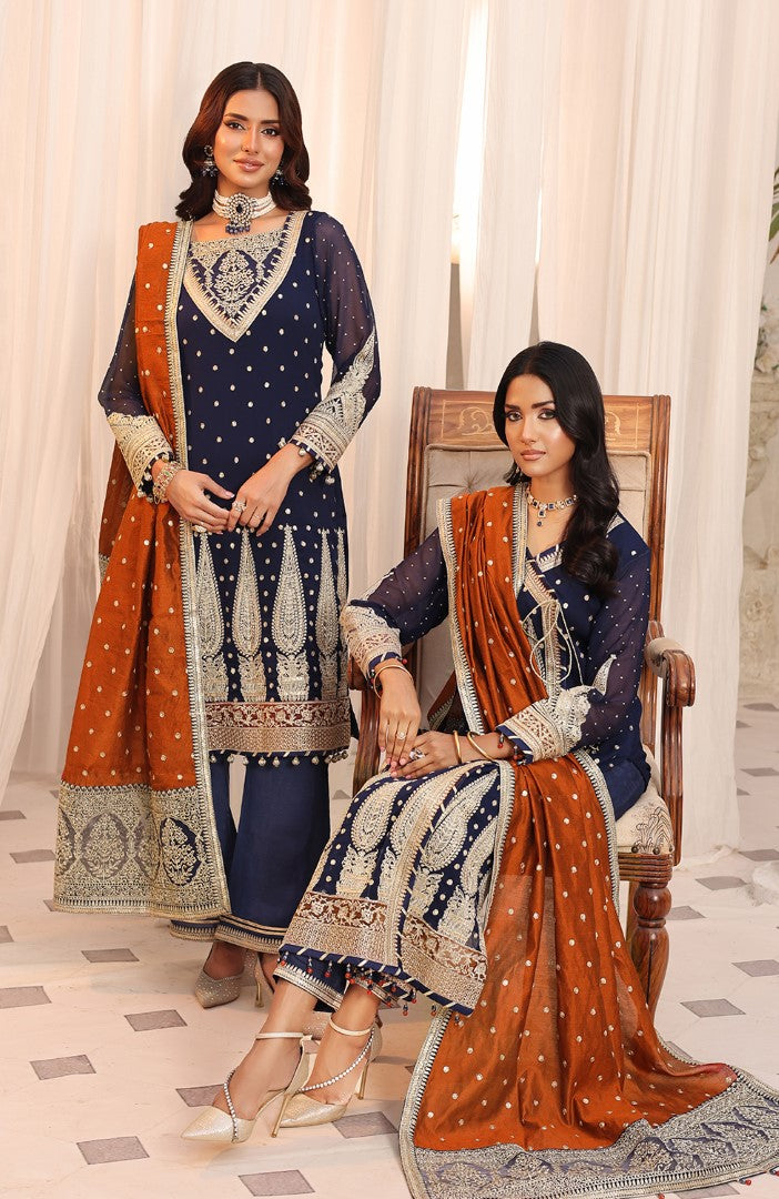 Unstitched 3 Piece Formal Embroidered Luxury Chiffon Suit