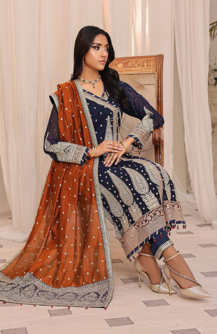 Unstitched 3 Piece Formal Embroidered Luxury Chiffon Suit