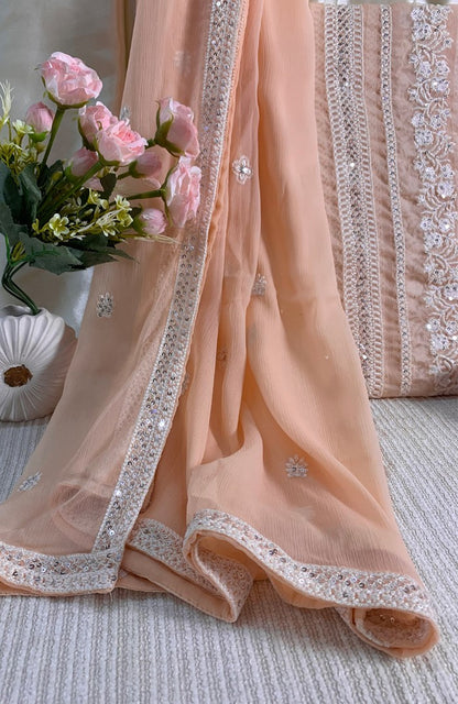 Unstitched Chiffon 3 Piece Embroidered Formal Suit