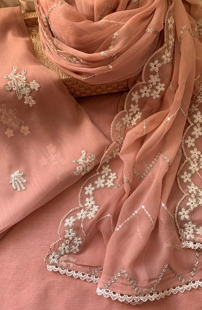Unstitched Chiffon 3 Piece Embroidered Formal Suit