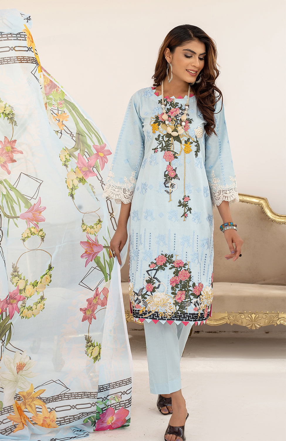 Unstitched 3 Piece Embroidered Lawn Suit