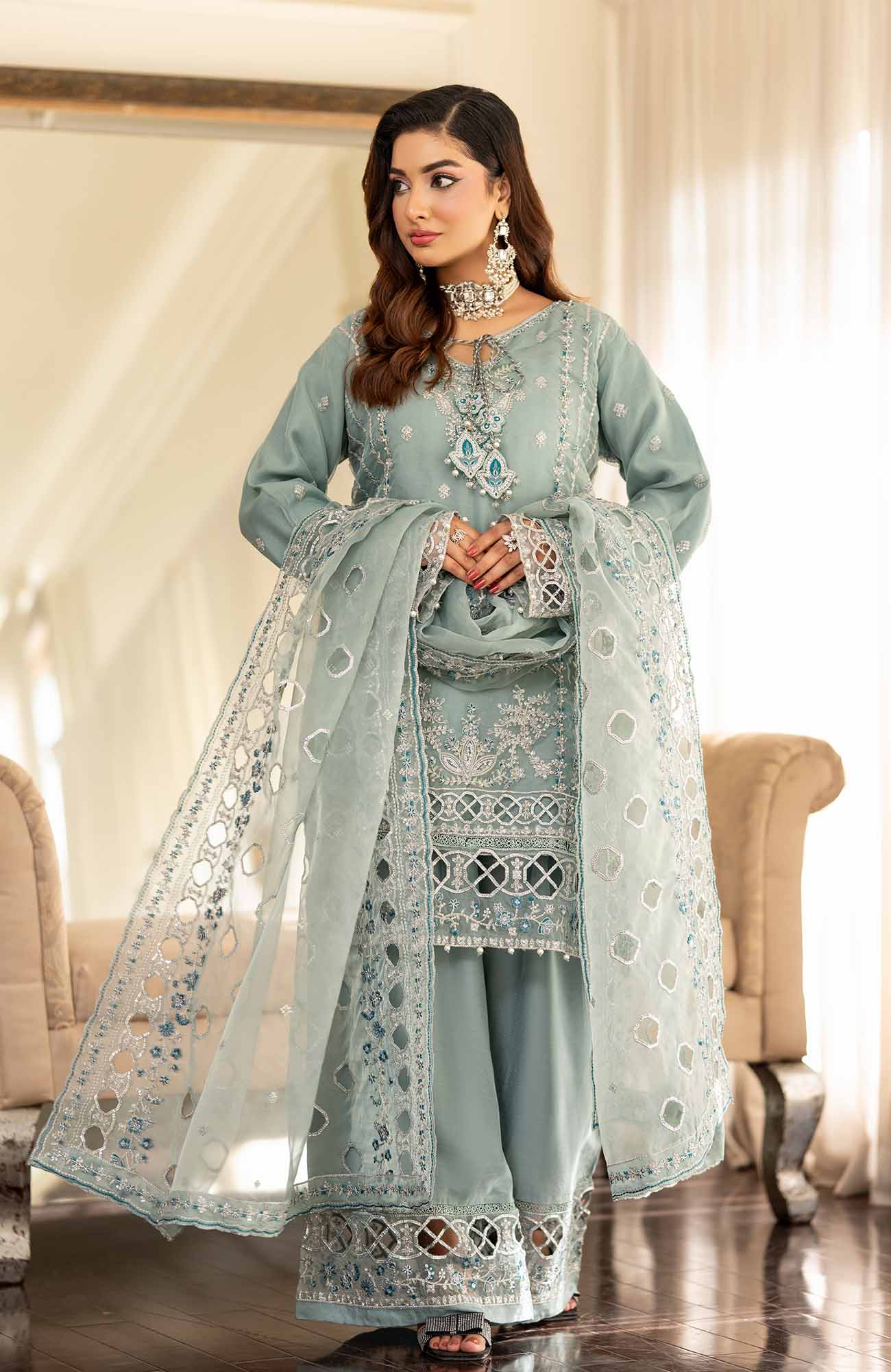 Ready to Wear 3 Piece Formal Embroidered Luxury Organza Suit
