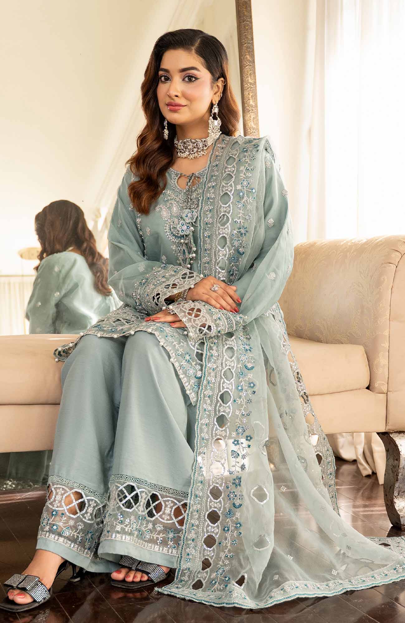 Ready to Wear 3 Piece Formal Embroidered Luxury Organza Suit