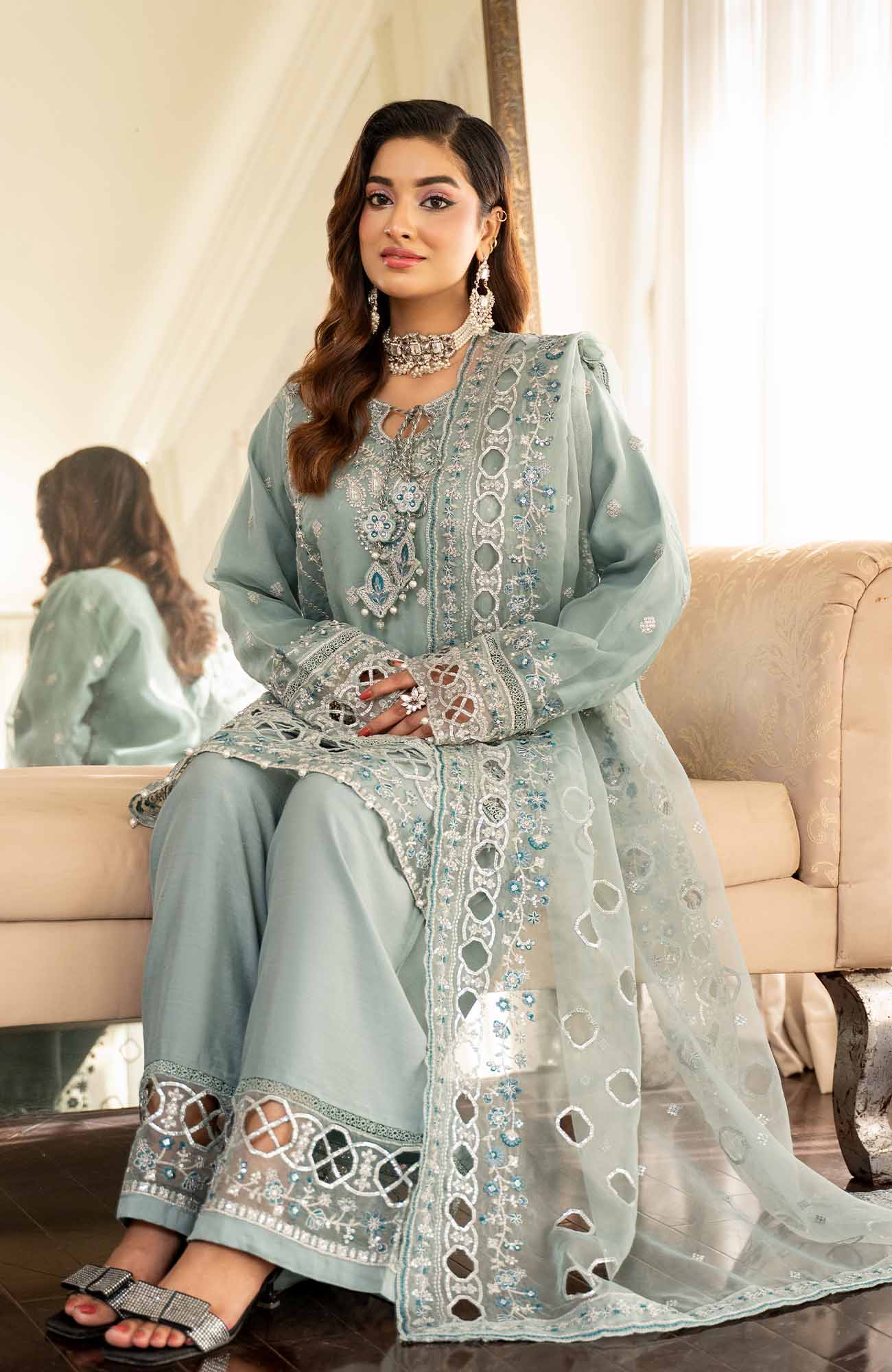 Ready to Wear 3 Piece Formal Embroidered Luxury Organza Suit