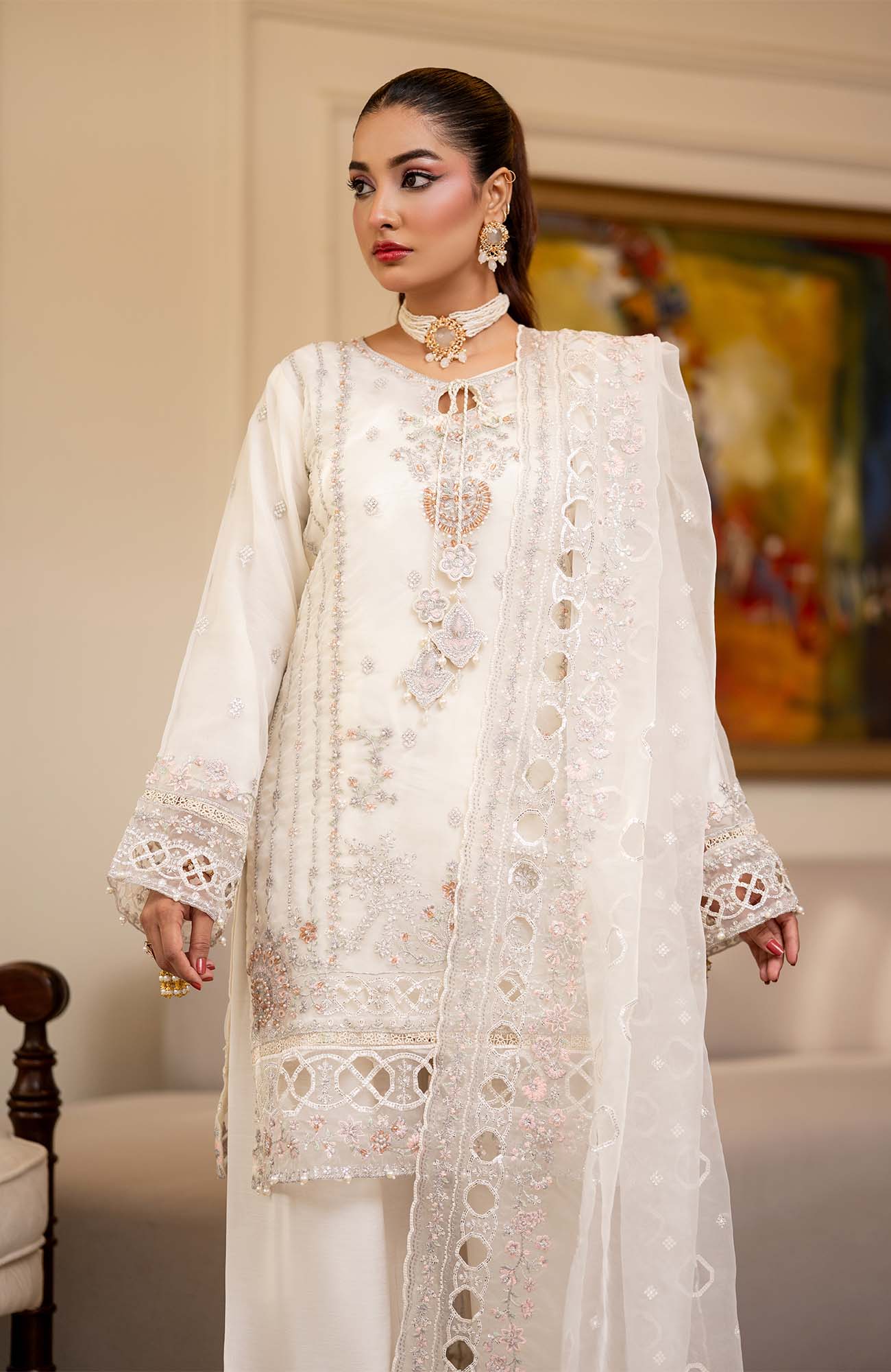 Ready to Wear 3 Piece Formal Embroidered Luxury Organza Suit