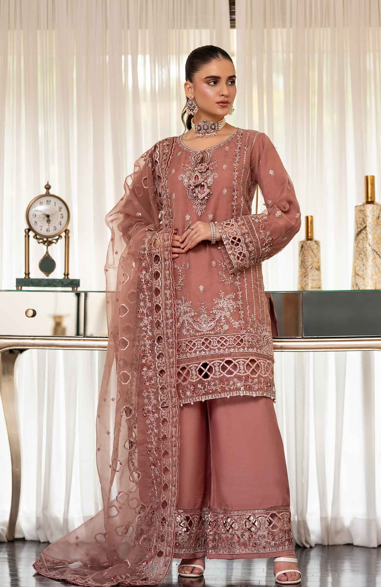 Ready to Wear 3 Piece Formal Embroidered Luxury Organza Suit