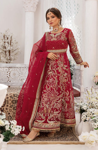Unstitched 3 Piece Wedding Formal Embroidered Organza Suit