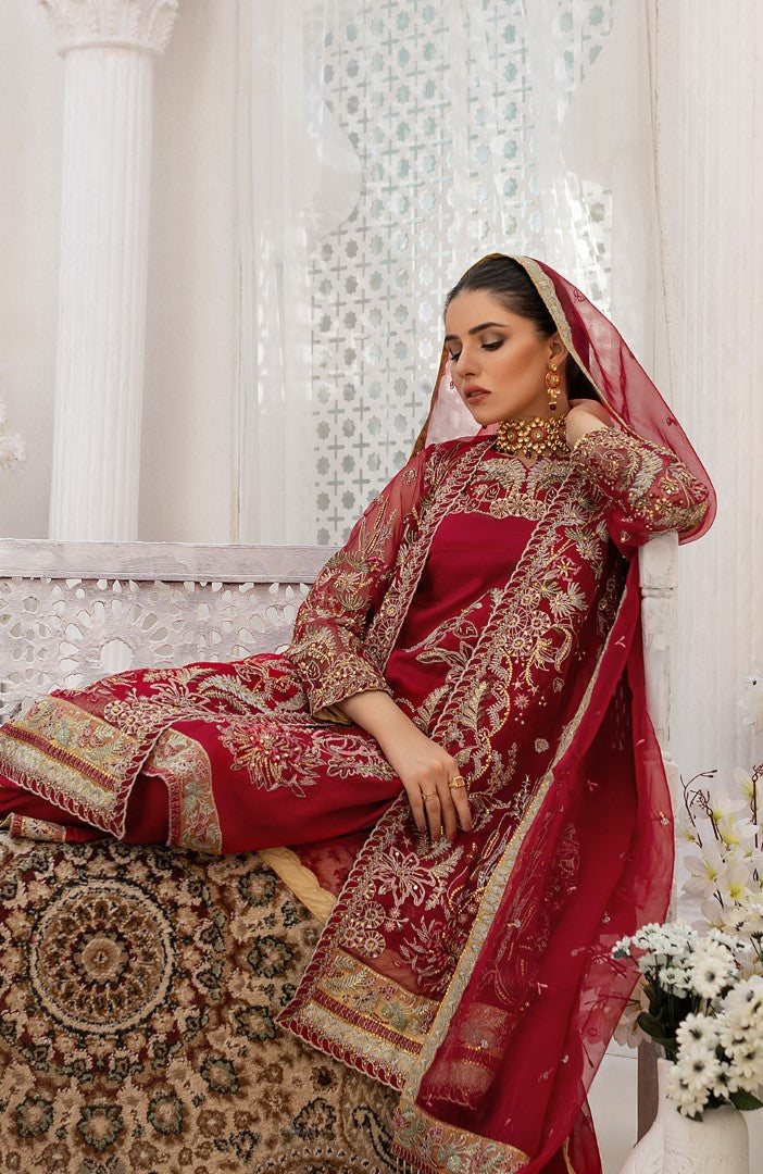 Unstitched 3 Piece Wedding Formal Embroidered Organza Suit