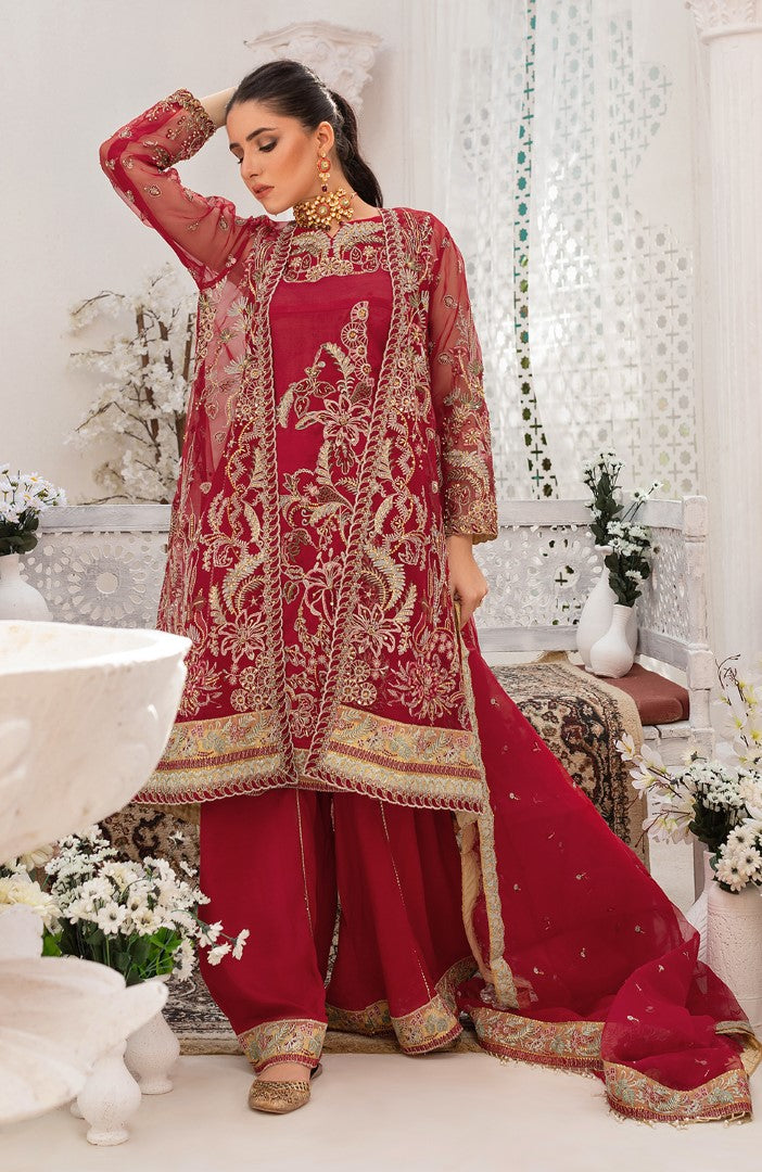 Unstitched 3 Piece Wedding Formal Embroidered Organza Suit