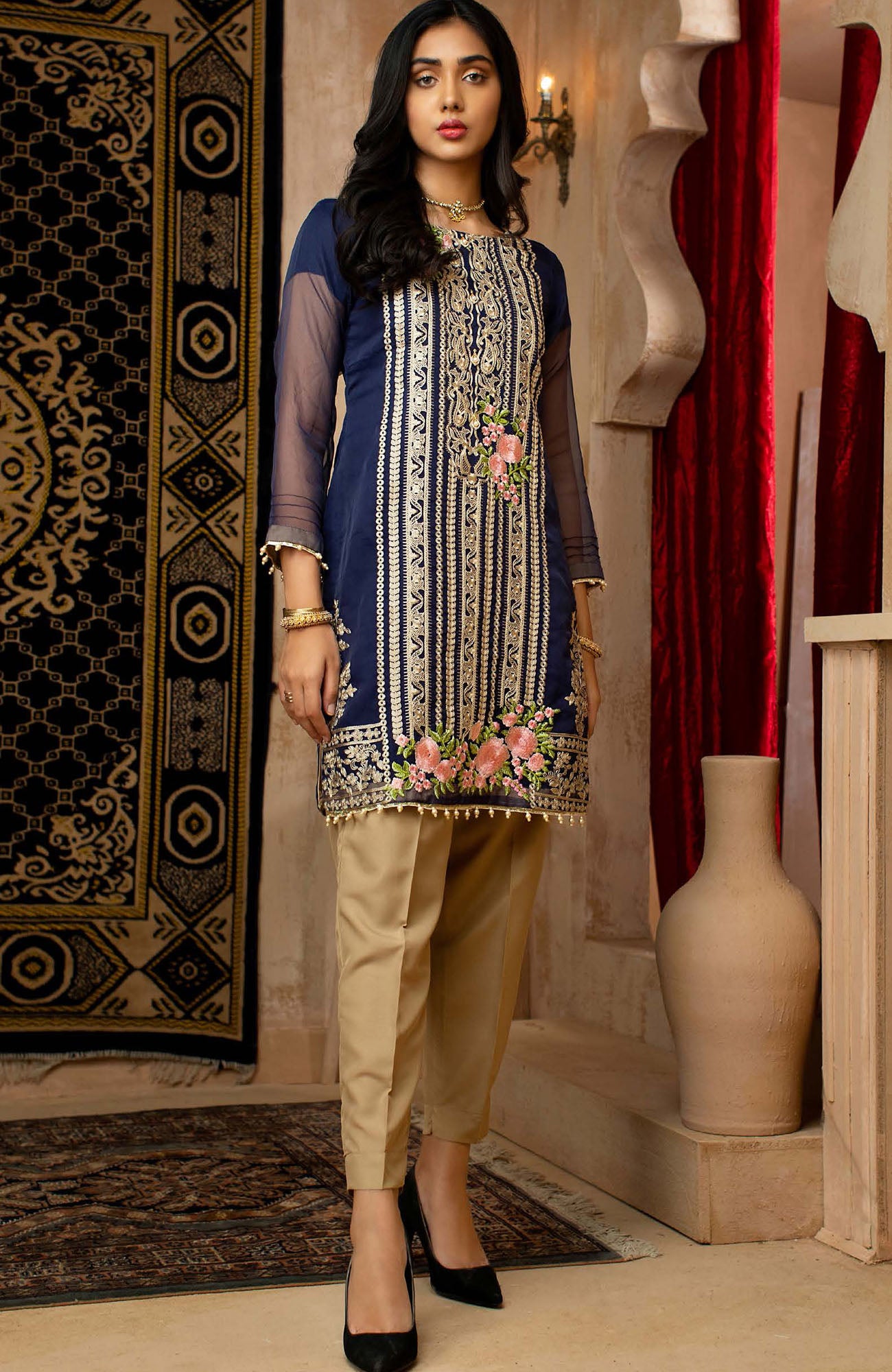 Unstitched 1 Piece Formal Embroidered Organza Shirt